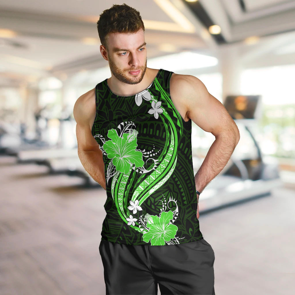 Green Polynesian Pattern With Tropical Flowers Men Tank Top LT05 Green - Polynesian Pride