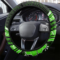 Green Polynesian Pattern With Tropical Flowers Steering Wheel Cover LT05 - Polynesian Pride