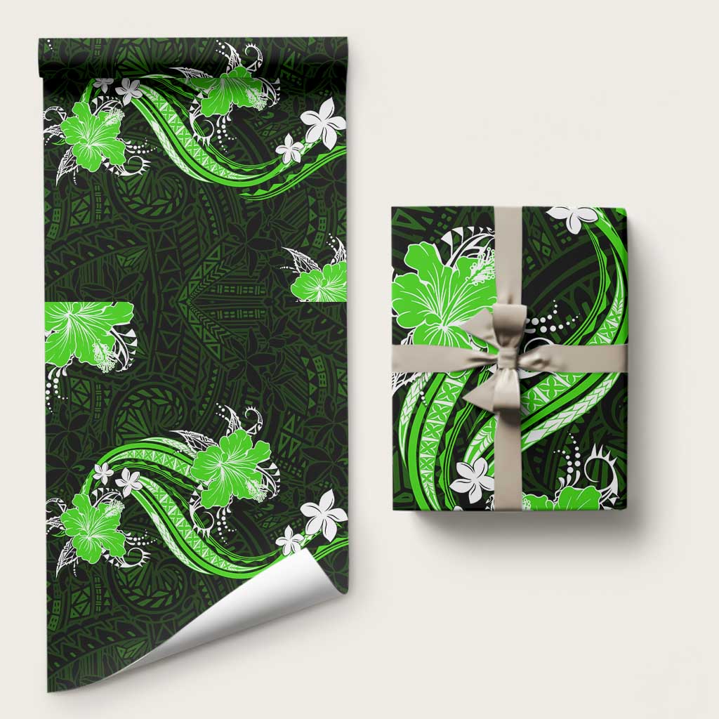 Green Polynesian Pattern With Tropical Flowers Wrapping Paper LT05 58" × 23" Green - Polynesian Pride