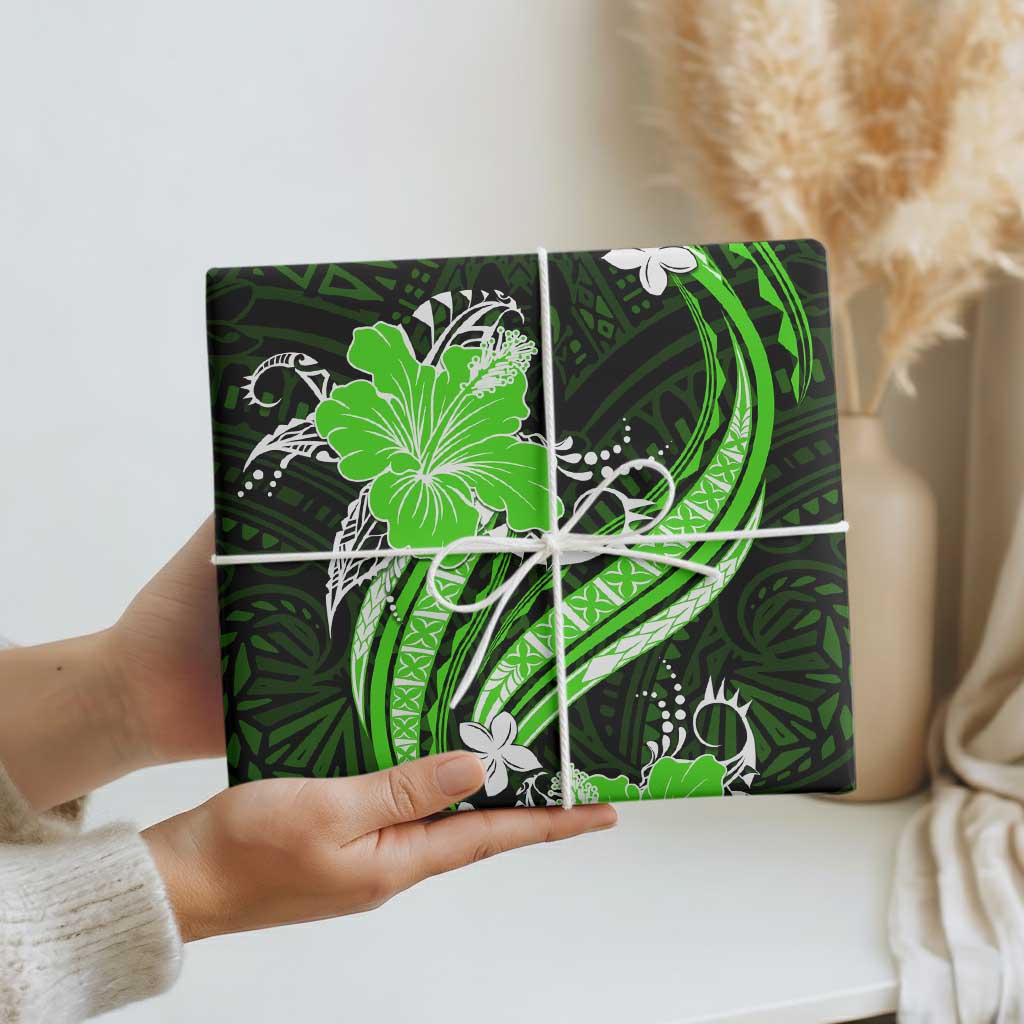 Green Polynesian Pattern With Tropical Flowers Wrapping Paper LT05 - Polynesian Pride