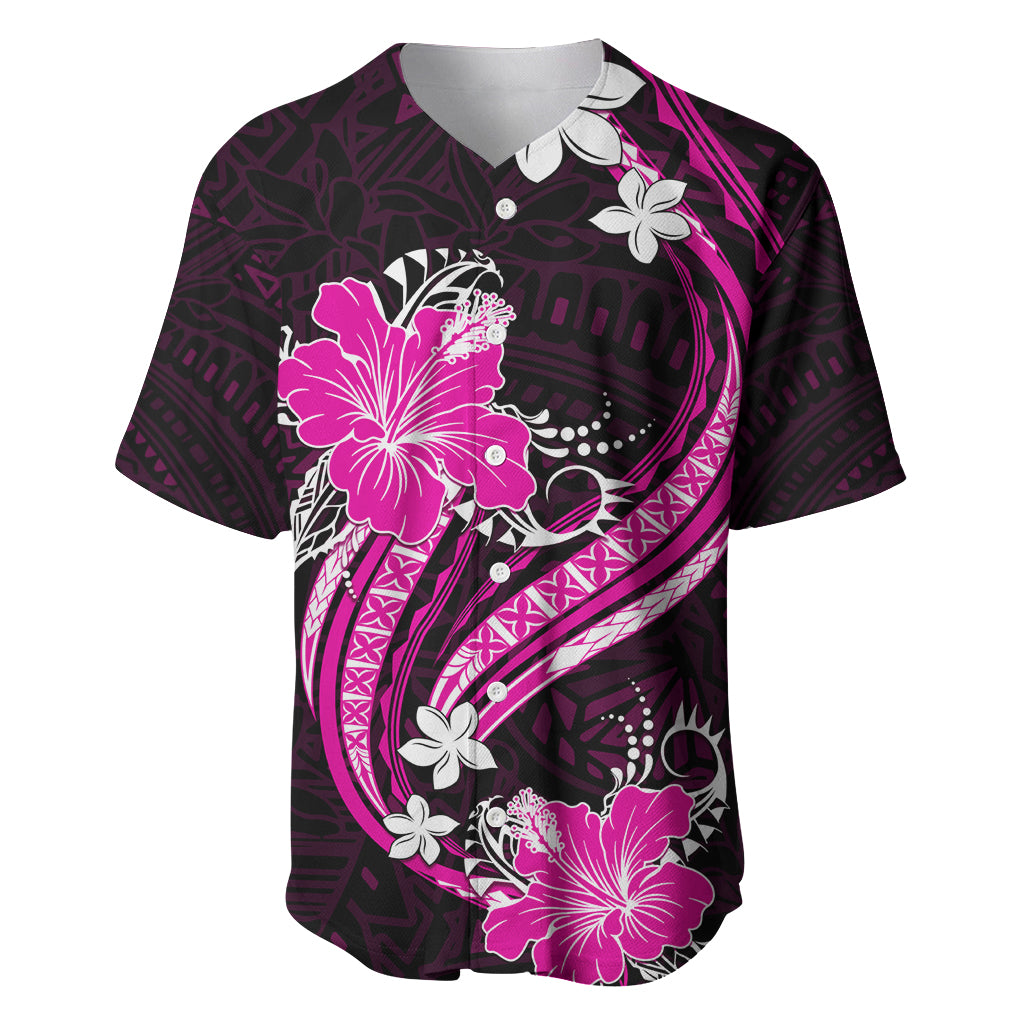 Pink Polynesian Pattern With Tropical Flowers Baseball Jersey LT05 Pink - Polynesian Pride