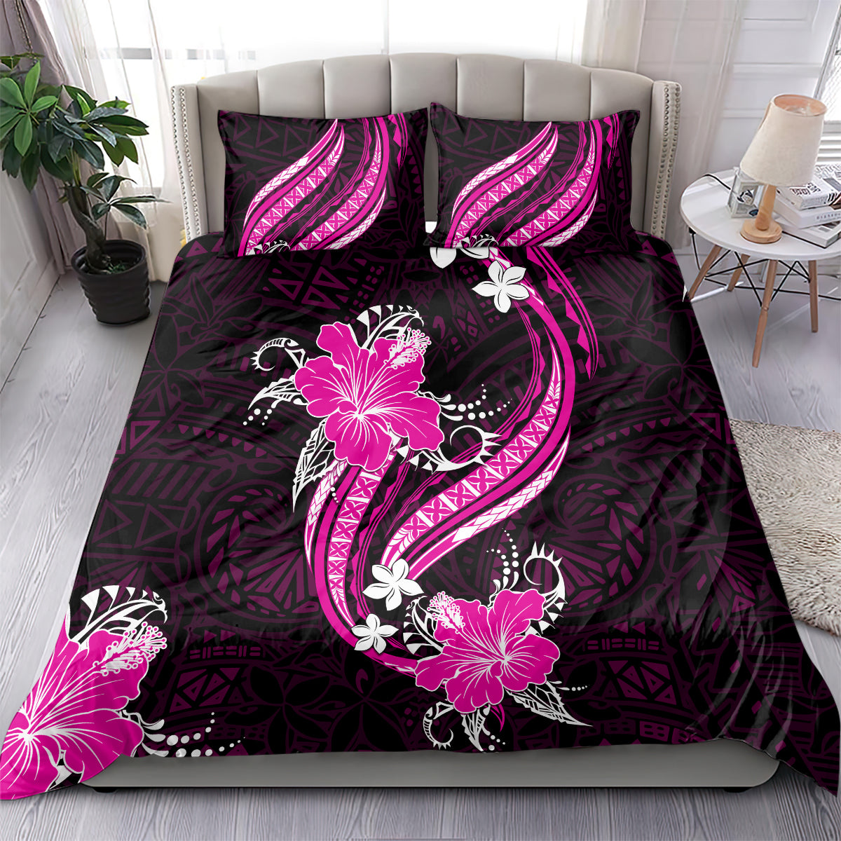 Pink Polynesian Pattern With Tropical Flowers Bedding Set LT05 - Polynesian Pride