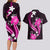 Pink Polynesian Pattern With Tropical Flowers Couples Matching Long Sleeve Bodycon Dress and Hawaiian Shirt LT05 - Polynesian Pride