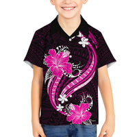 Pink Polynesian Pattern With Tropical Flowers Family Matching Off Shoulder Long Sleeve Dress and Hawaiian Shirt LT05 Son's Shirt Pink - Polynesian Pride
