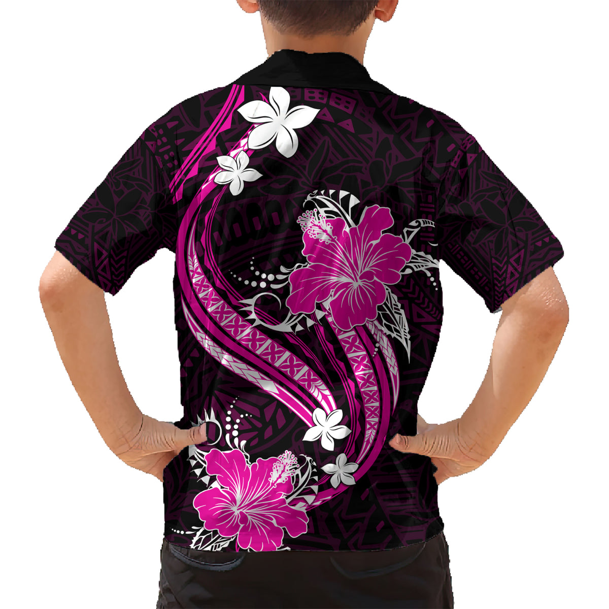 Pink Polynesian Pattern With Tropical Flowers Family Matching Short Sleeve Bodycon Dress and Hawaiian Shirt LT05 - Polynesian Pride