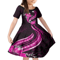 Pink Polynesian Pattern With Tropical Flowers Family Matching Short Sleeve Bodycon Dress and Hawaiian Shirt LT05 Daughter's Dress Pink - Polynesian Pride