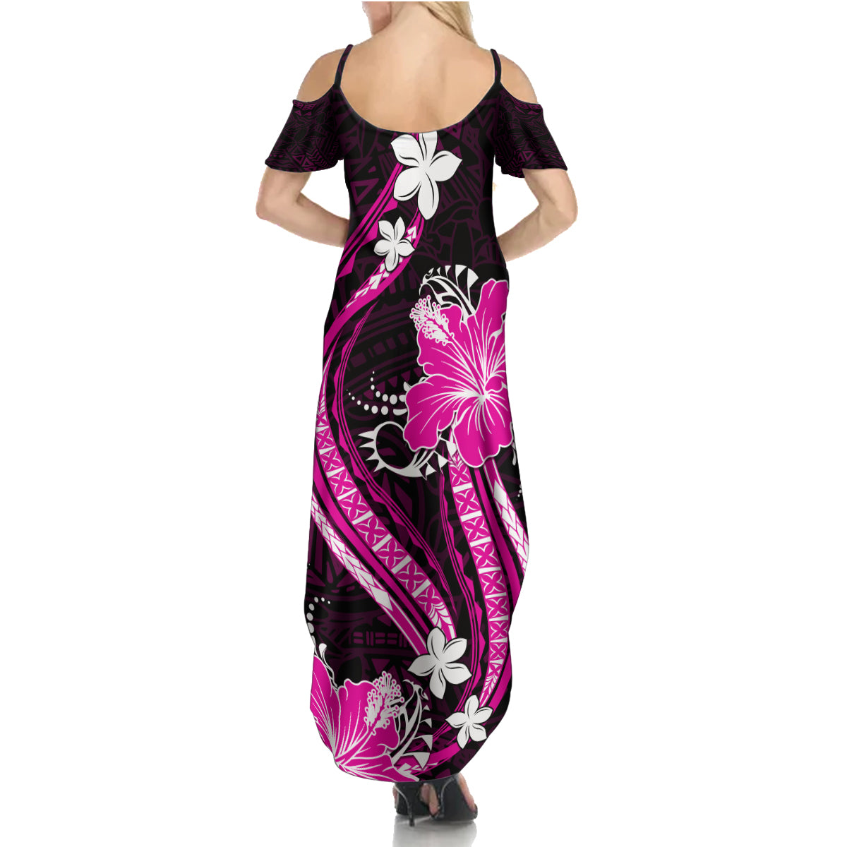 Pink Polynesian Pattern With Tropical Flowers Family Matching Summer Maxi Dress and Hawaiian Shirt LT05 - Polynesian Pride