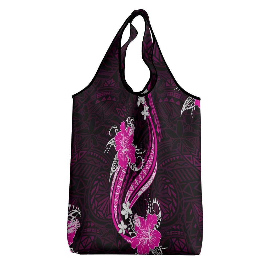Pink Polynesian Pattern With Tropical Flowers Grocery Bag