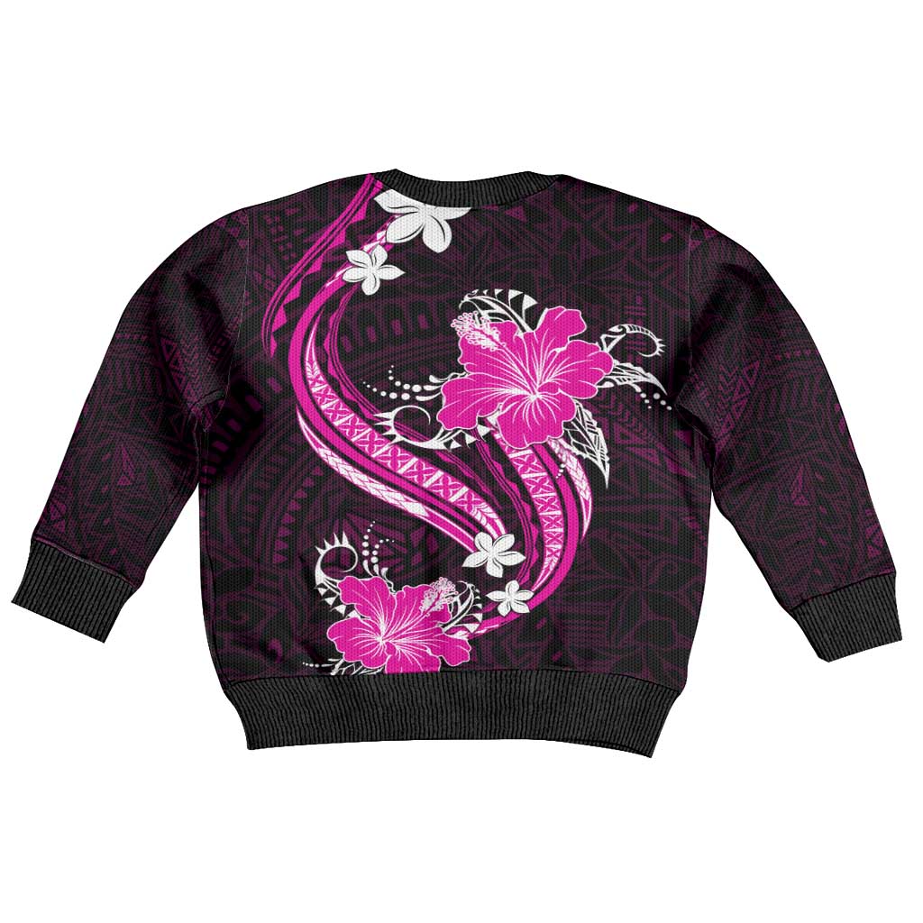 Pink Polynesian Pattern With Tropical Flowers Kid Ugly Christmas Sweater
