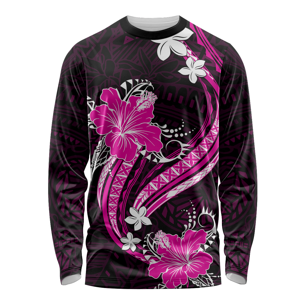 Pink Polynesian Pattern With Tropical Flowers Long Sleeve Shirt LT05 Unisex Pink - Polynesian Pride