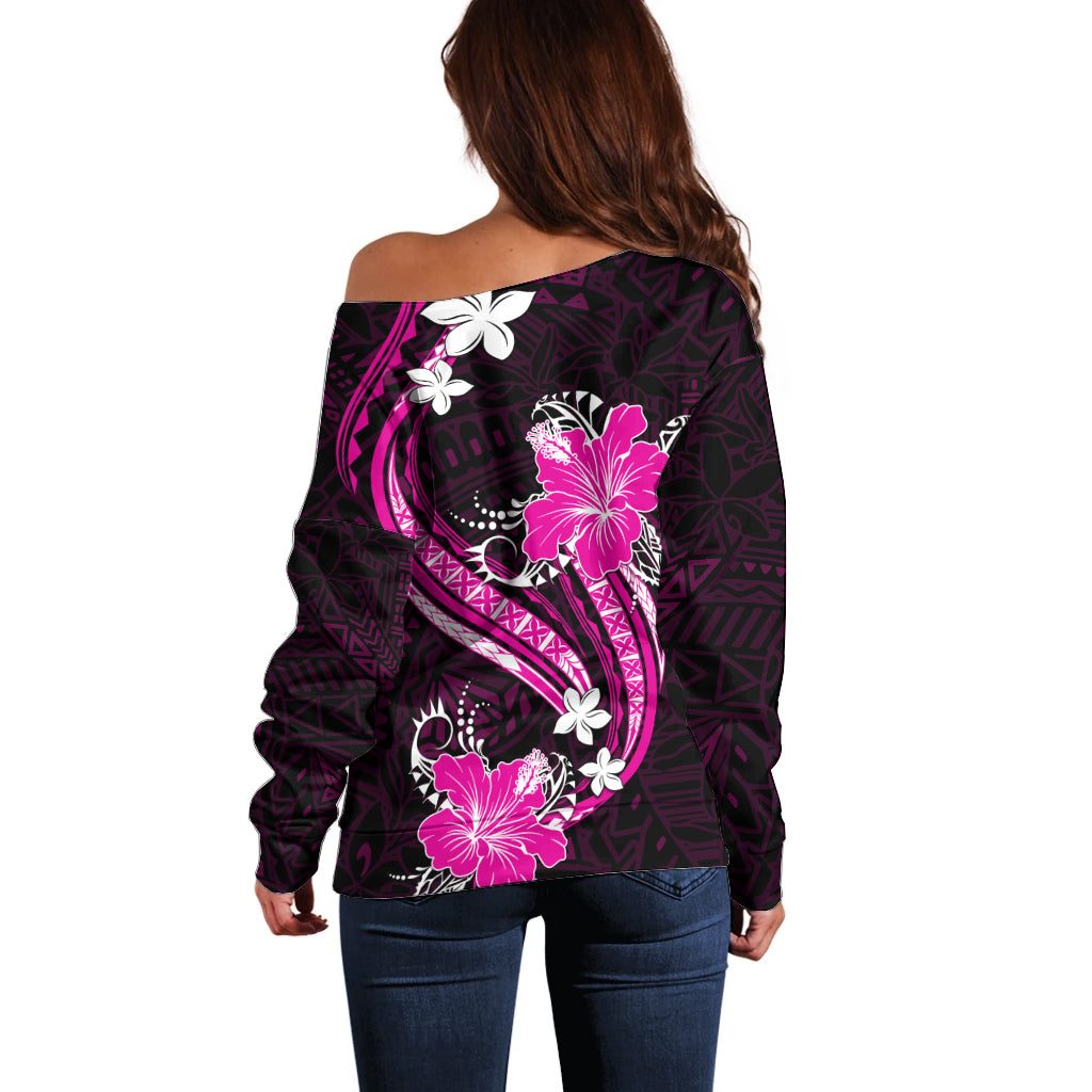 Pink Polynesian Pattern With Tropical Flowers Off Shoulder Sweater LT05 - Polynesian Pride