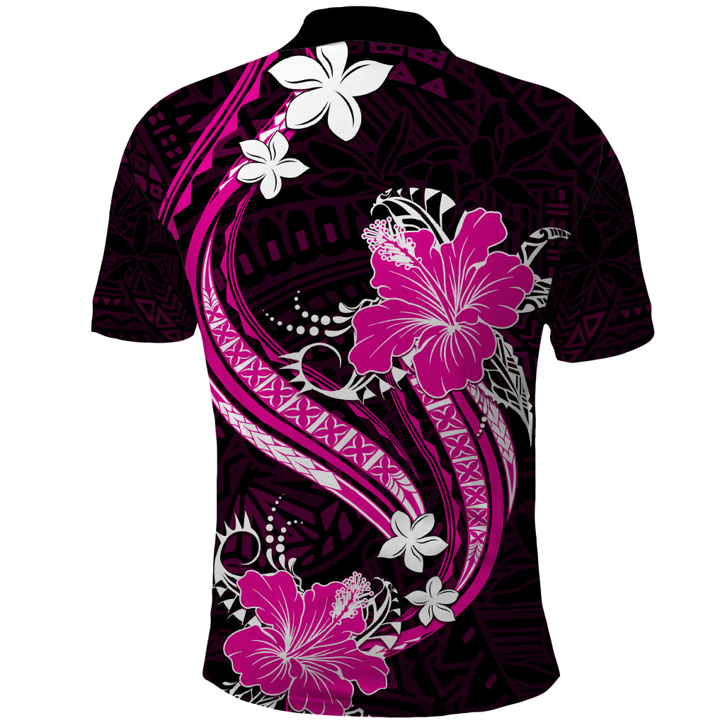 Pink Polynesian Pattern With Tropical Flowers Polo Shirt LT05 - Polynesian Pride