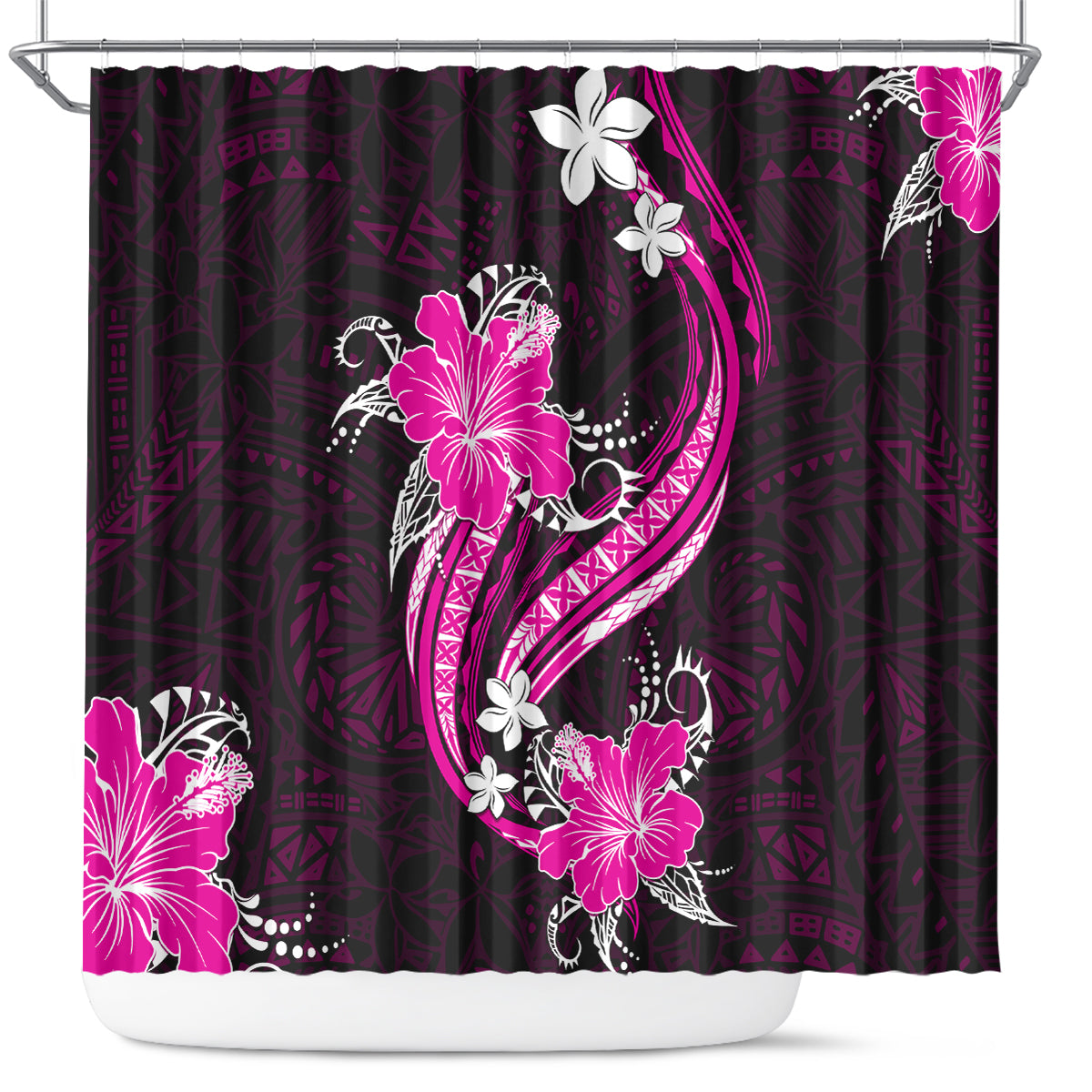 Pink Polynesian Pattern With Tropical Flowers Shower Curtain LT05 Pink - Polynesian Pride