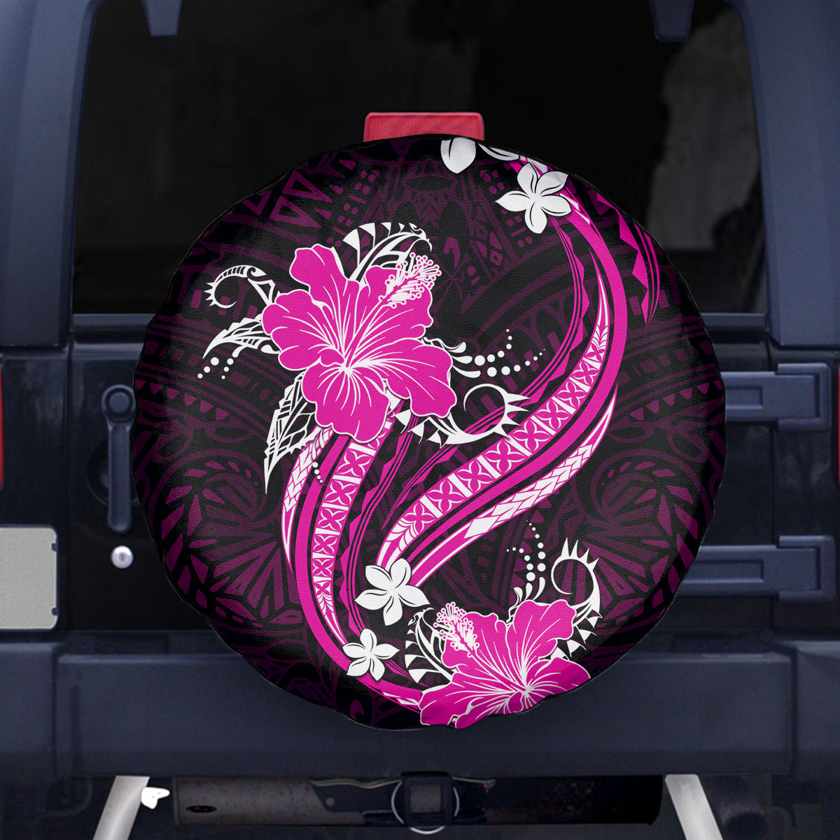 Pink Polynesian Pattern With Tropical Flowers Spare Tire Cover LT05 Pink - Polynesian Pride