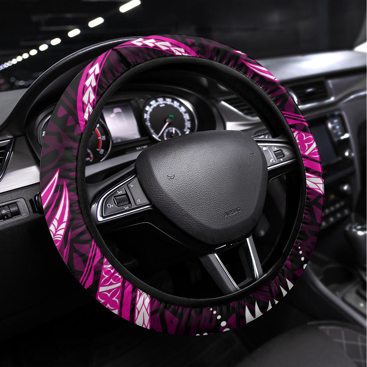 Pink Polynesian Pattern With Tropical Flowers Steering Wheel Cover LT05 Universal Fit Pink - Polynesian Pride