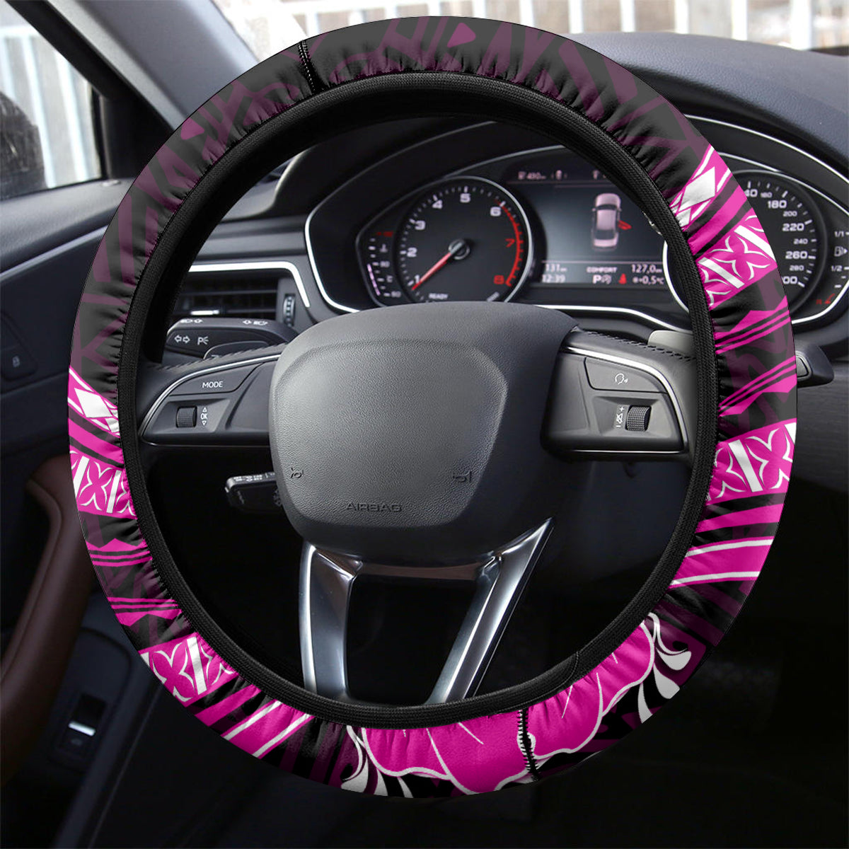 Pink Polynesian Pattern With Tropical Flowers Steering Wheel Cover LT05 - Polynesian Pride