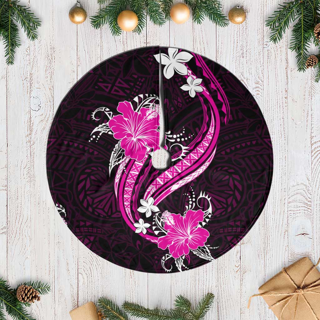 Pink Polynesian Pattern With Tropical Flowers Tree Skirt