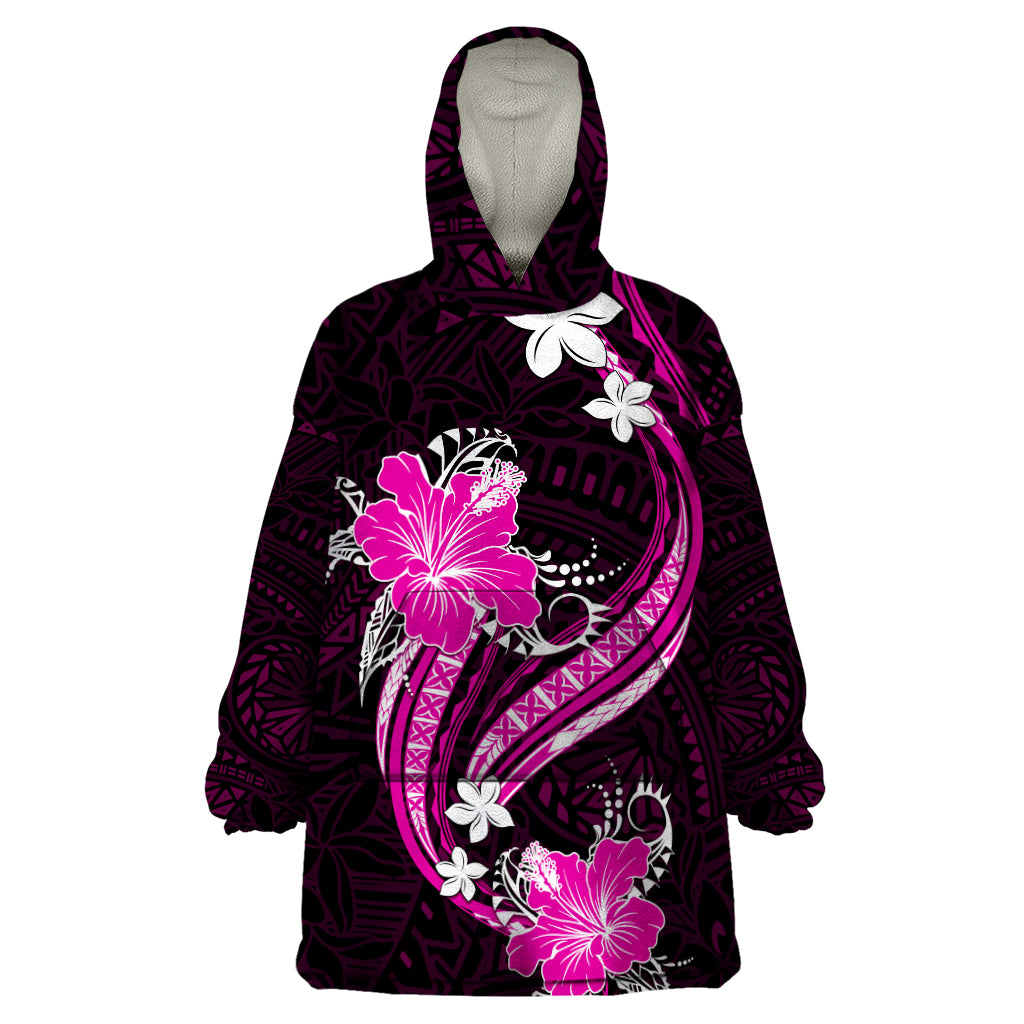 Pink Polynesian Pattern With Tropical Flowers Wearable Blanket Hoodie LT05 One Size Pink - Polynesian Pride