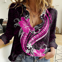 Pink Polynesian Pattern With Tropical Flowers Women Casual Shirt LT05 Female Pink - Polynesian Pride