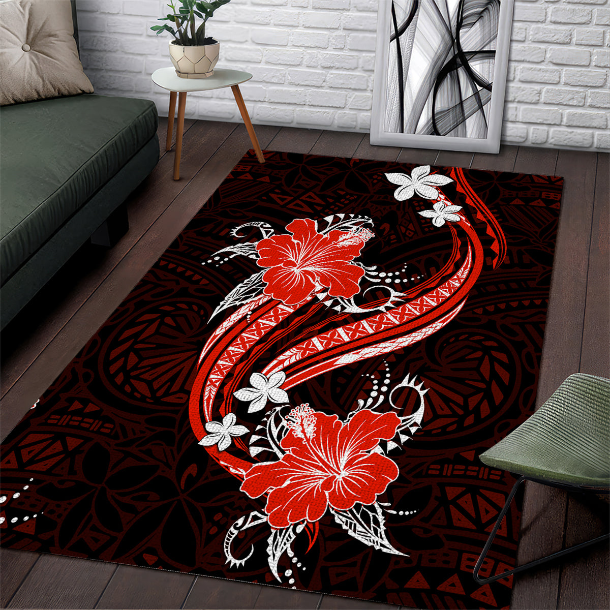 Red Polynesian Pattern With Tropical Flowers Area Rug LT05 Red - Polynesian Pride