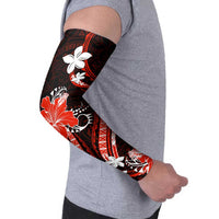 Red Polynesian Pattern With Tropical Flowers Arm Sleeves - Polynesian Pride