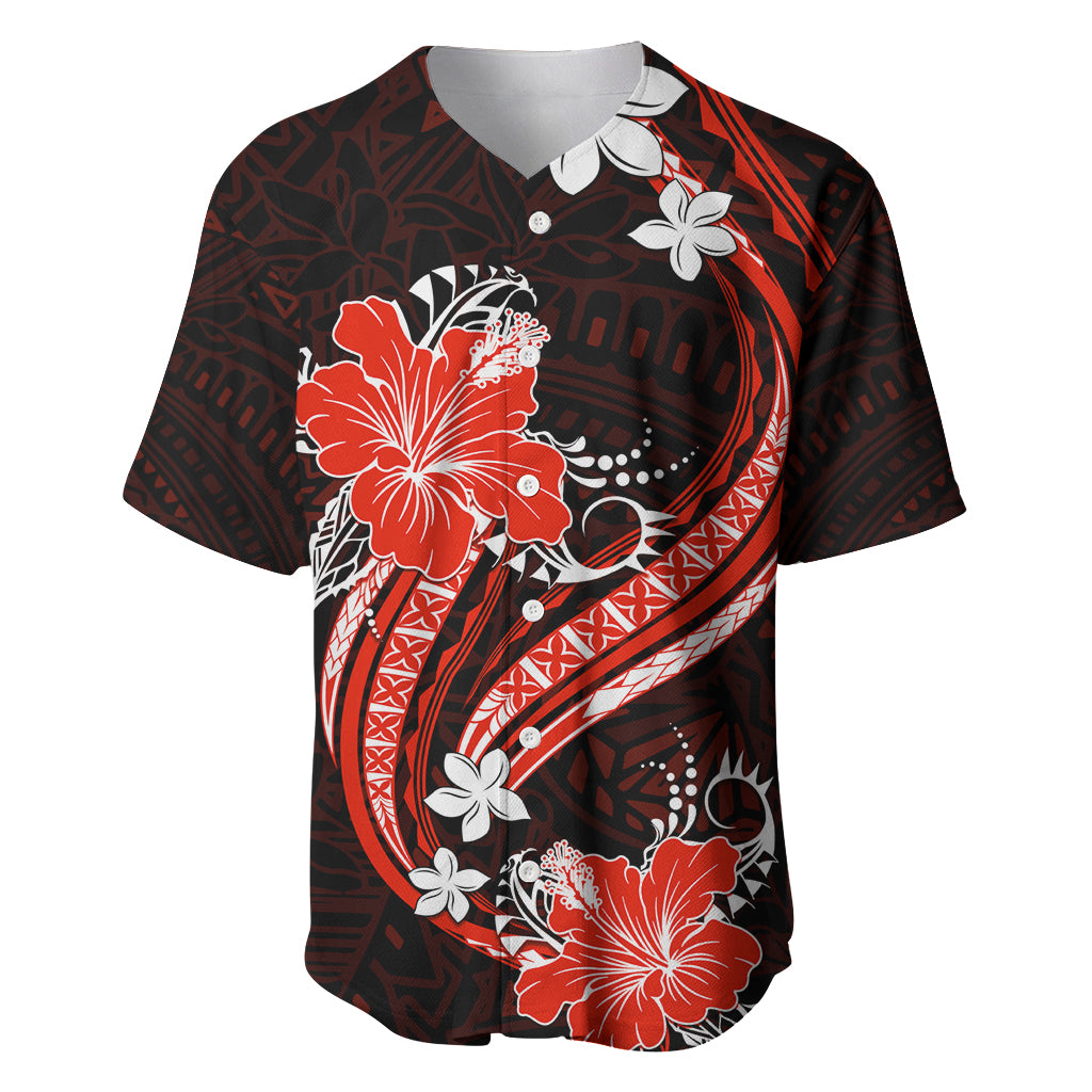 Red Polynesian Pattern With Tropical Flowers Baseball Jersey LT05 Red - Polynesian Pride