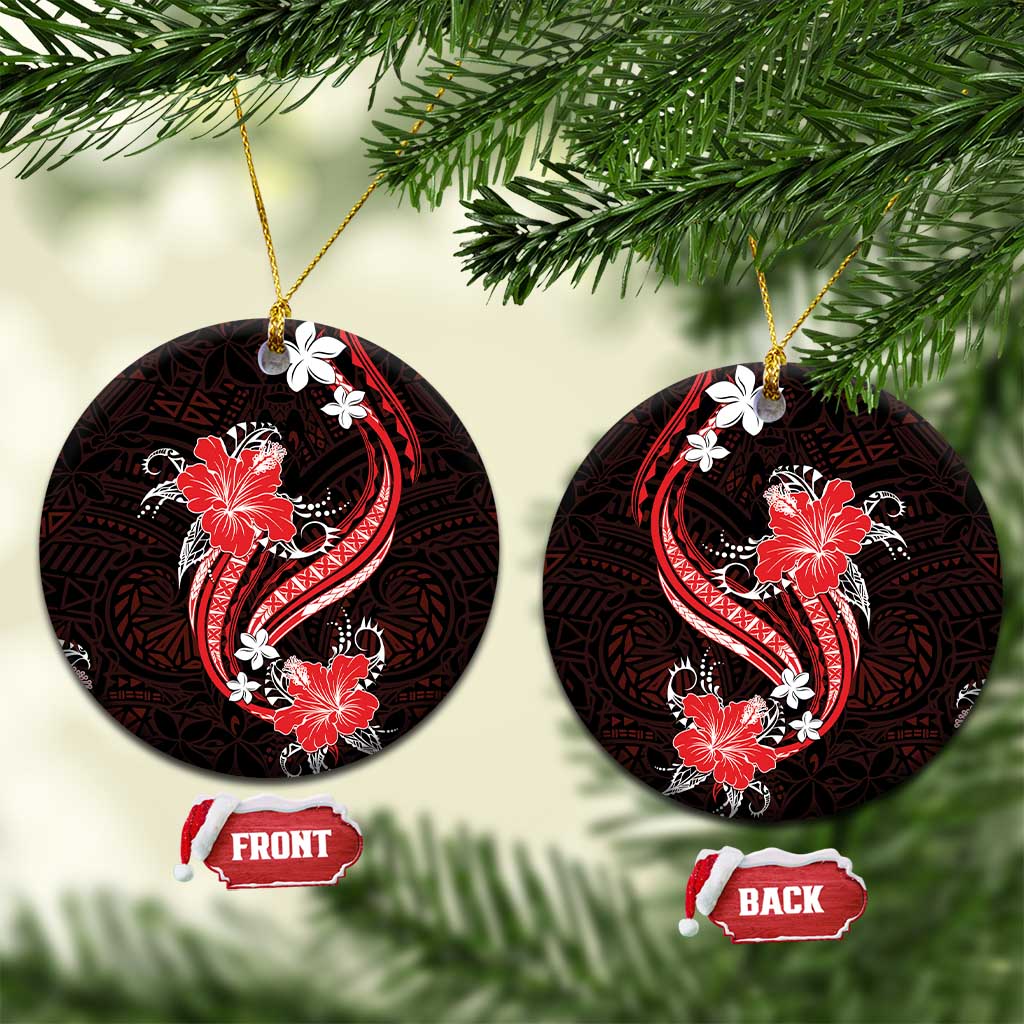 Red Polynesian Pattern With Tropical Flowers Ceramic Ornament LT05 Circle Red - Polynesian Pride