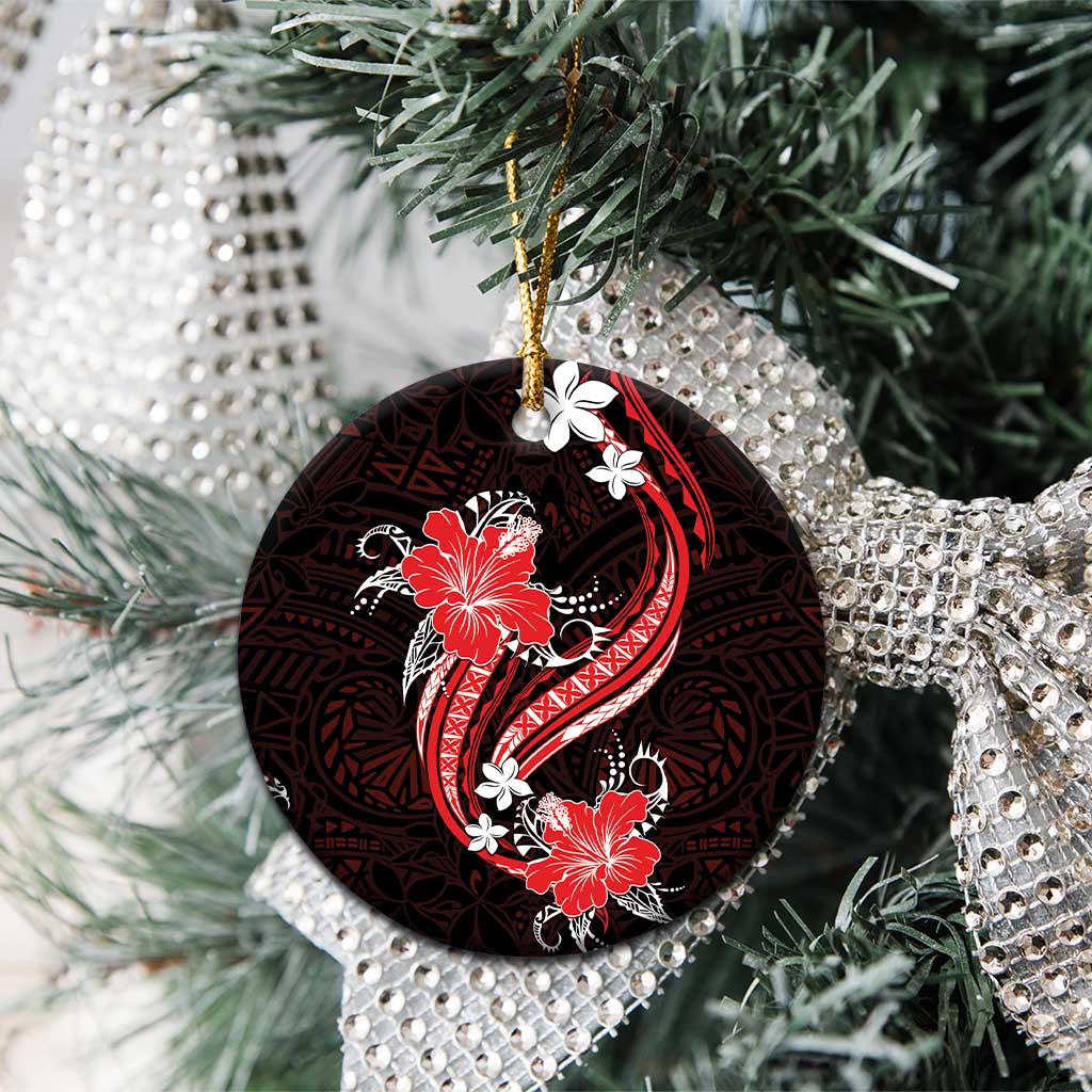 Red Polynesian Pattern With Tropical Flowers Ceramic Ornament LT05 - Polynesian Pride