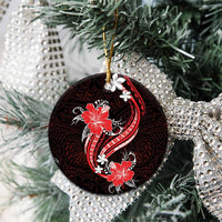 Red Polynesian Pattern With Tropical Flowers Ceramic Ornament LT05 - Polynesian Pride