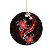 Red Polynesian Pattern With Tropical Flowers Ceramic Ornament LT05 - Polynesian Pride