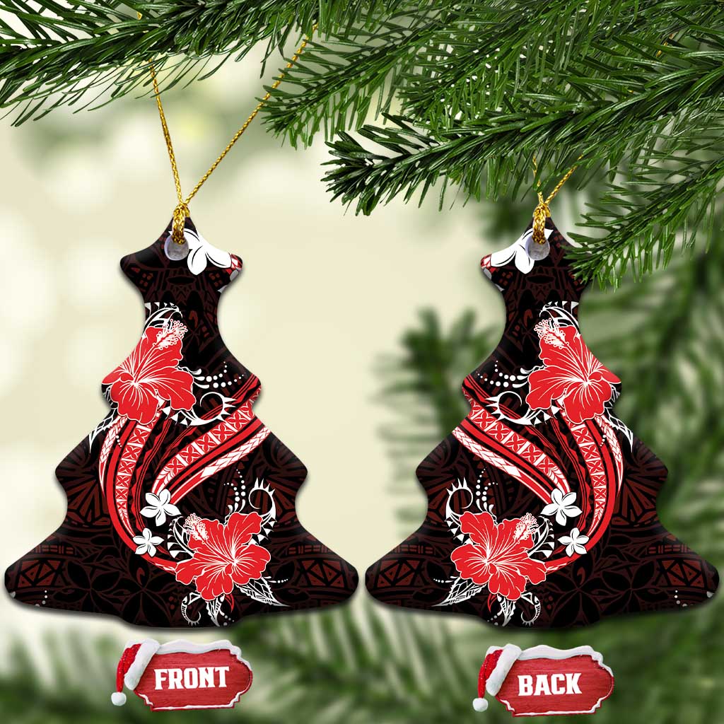 Red Polynesian Pattern With Tropical Flowers Ceramic Ornament LT05 Christmas Tree Red - Polynesian Pride