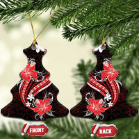 Red Polynesian Pattern With Tropical Flowers Ceramic Ornament LT05 Christmas Tree Red - Polynesian Pride