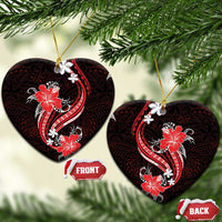 Red Polynesian Pattern With Tropical Flowers Ceramic Ornament LT05 Heart Red - Polynesian Pride
