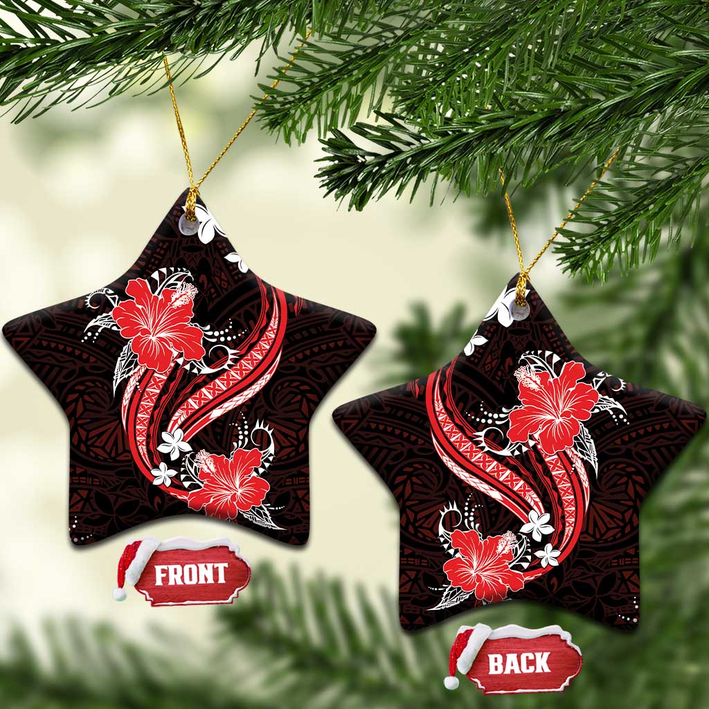 Red Polynesian Pattern With Tropical Flowers Ceramic Ornament LT05 Star Red - Polynesian Pride