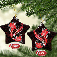Red Polynesian Pattern With Tropical Flowers Ceramic Ornament LT05 Star Red - Polynesian Pride