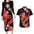 Red Polynesian Pattern With Tropical Flowers Couples Matching Long Sleeve Bodycon Dress and Hawaiian Shirt LT05 Red - Polynesian Pride