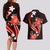 Red Polynesian Pattern With Tropical Flowers Couples Matching Long Sleeve Bodycon Dress and Hawaiian Shirt LT05 - Polynesian Pride