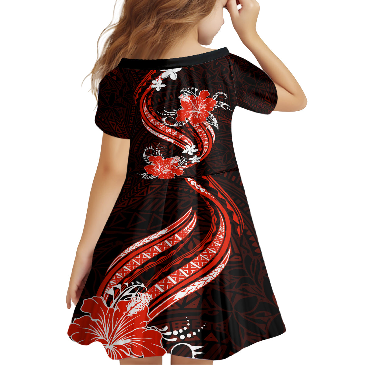 Red Polynesian Pattern With Tropical Flowers Family Matching Off Shoulder Long Sleeve Dress and Hawaiian Shirt LT05 - Polynesian Pride