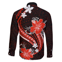 Red Polynesian Pattern With Tropical Flowers Family Matching Off Shoulder Long Sleeve Dress and Hawaiian Shirt LT05 - Polynesian Pride