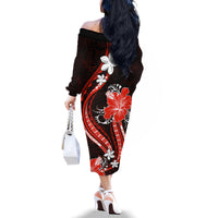 Red Polynesian Pattern With Tropical Flowers Family Matching Off Shoulder Long Sleeve Dress and Hawaiian Shirt LT05 - Polynesian Pride