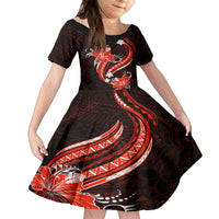 Red Polynesian Pattern With Tropical Flowers Family Matching Tank Maxi Dress and Hawaiian Shirt LT05 Daughter's Dress Red - Polynesian Pride