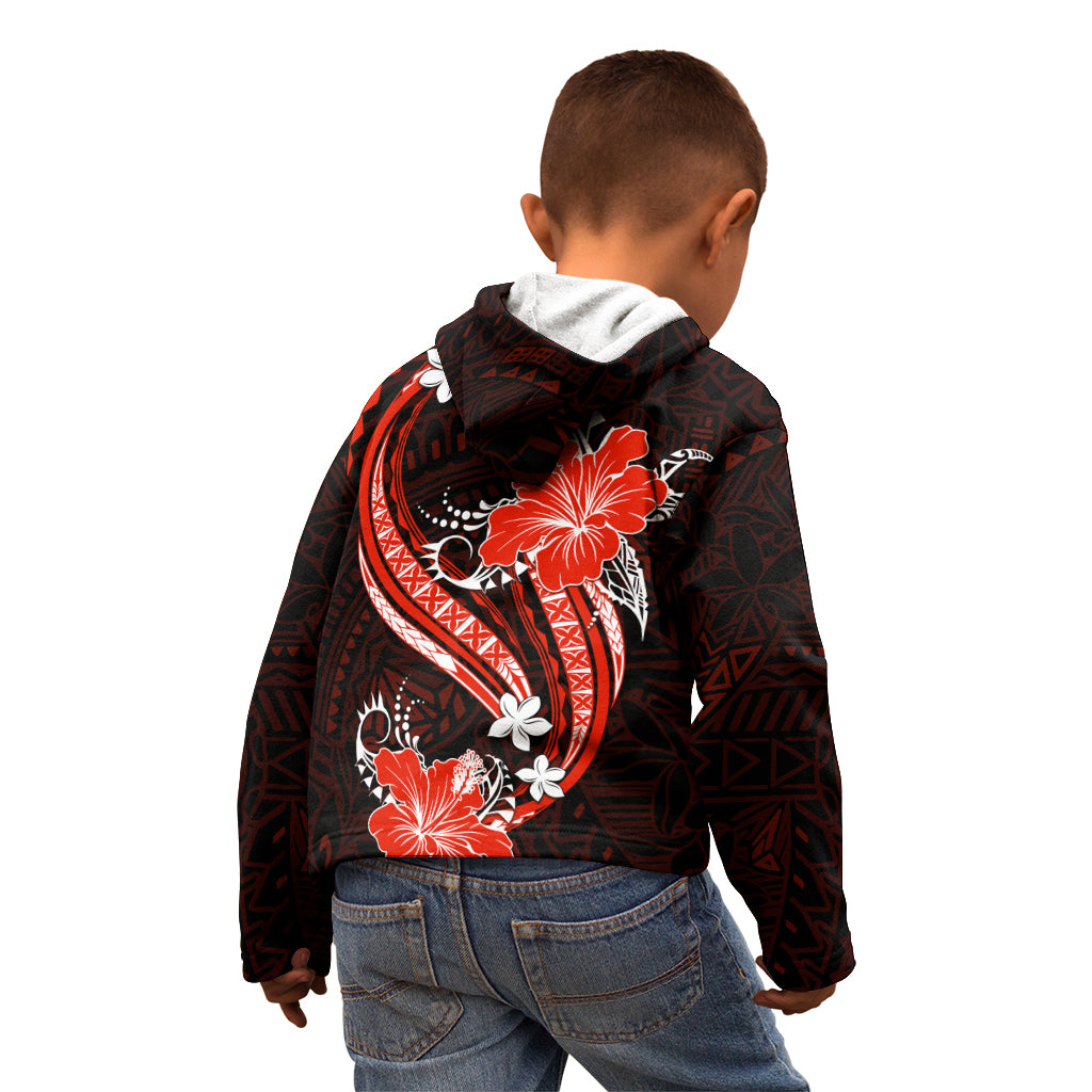Red Polynesian Pattern With Tropical Flowers Kid Hoodie LT05 - Polynesian Pride