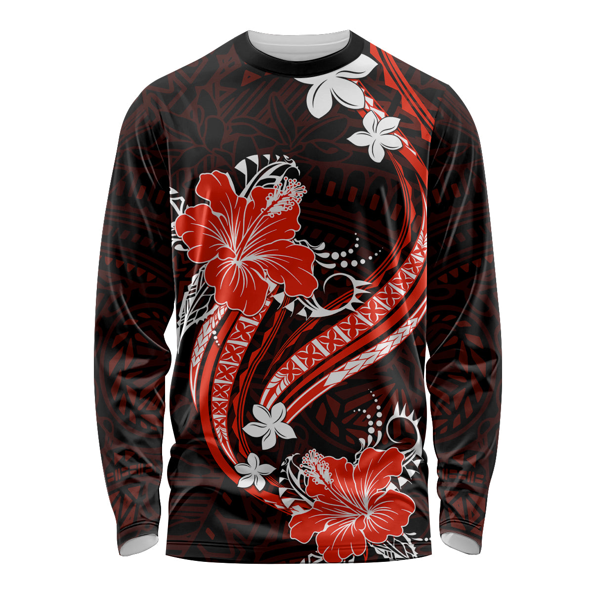 Red Polynesian Pattern With Tropical Flowers Long Sleeve Shirt LT05 Unisex Red - Polynesian Pride