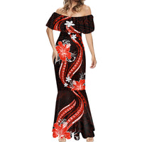 Red Polynesian Pattern With Tropical Flowers Mermaid Dress LT05 - Polynesian Pride