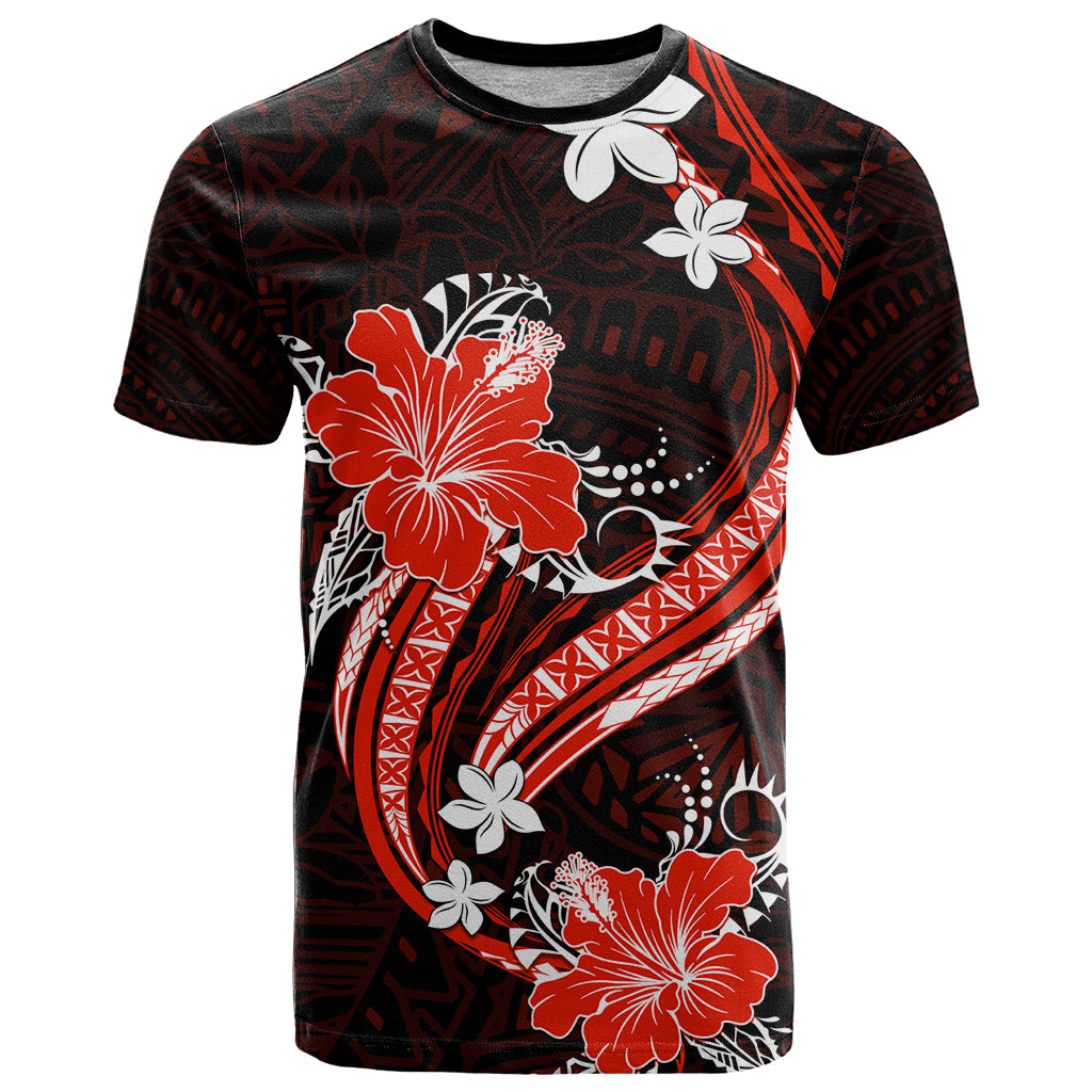 Red Polynesian Pattern With Tropical Flowers T Shirt LT05 Red - Polynesian Pride