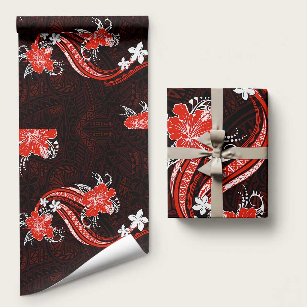 Red Polynesian Pattern With Tropical Flowers Wrapping Paper LT05 58" × 23" Red - Polynesian Pride