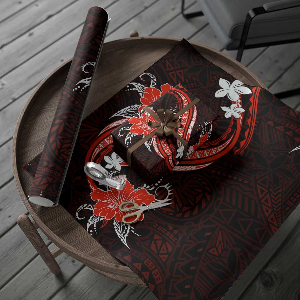 Red Polynesian Pattern With Tropical Flowers Wrapping Paper LT05 - Polynesian Pride