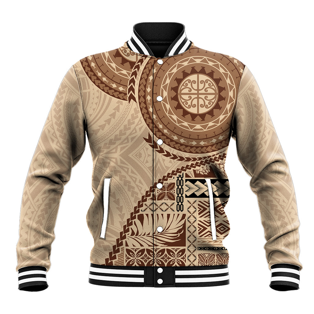 Samoa Siapo Pattern Simple Style Baseball Jacket LT05 Unisex Brown - Polynesian Pride