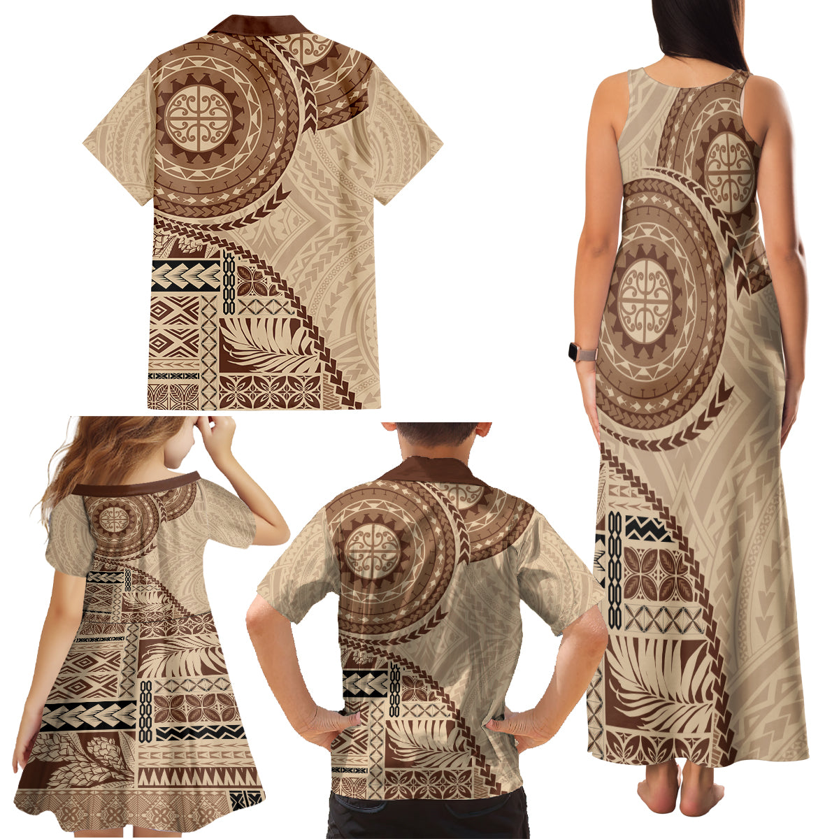 Samoa Siapo Pattern Simple Style Family Matching Tank Maxi Dress and Hawaiian Shirt LT05 - Polynesian Pride