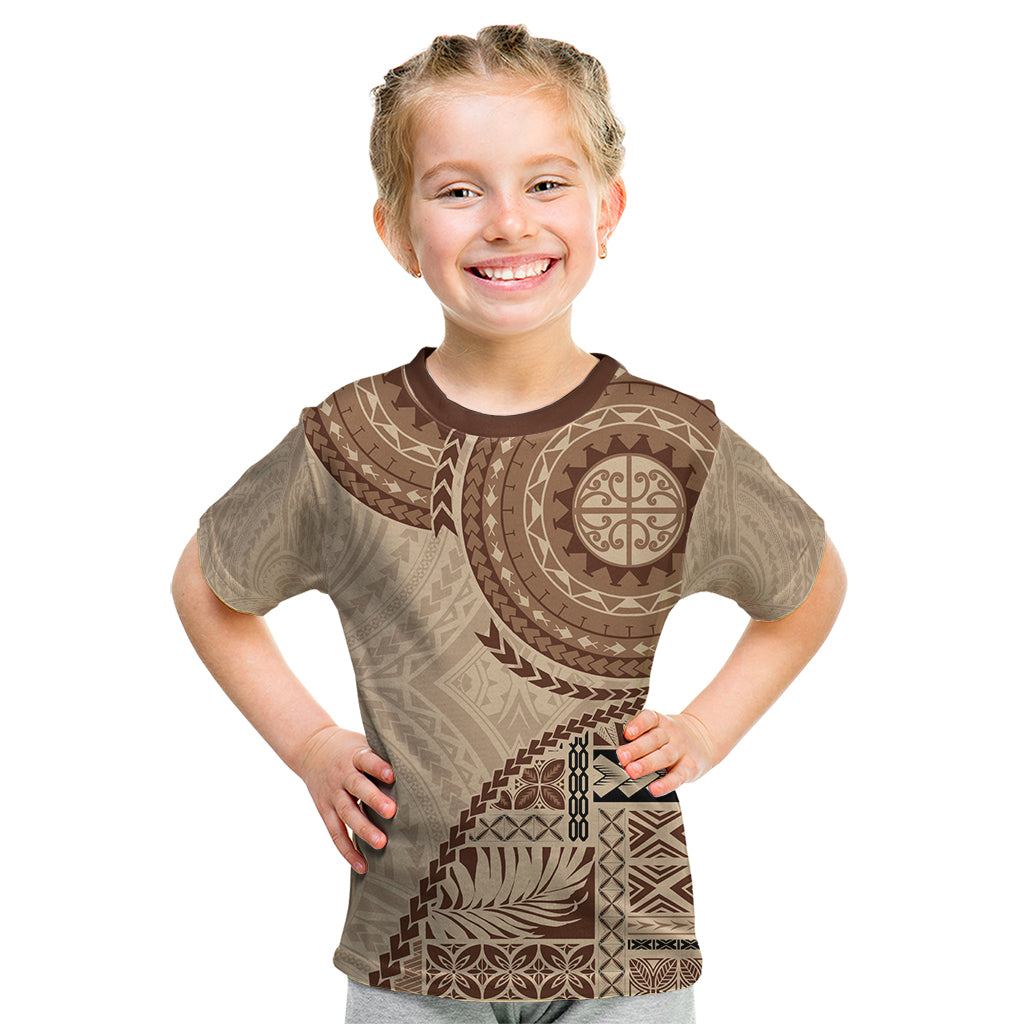 Samoa Siapo Pattern Simple Style Kid T Shirt LT05 Brown - Polynesian Pride